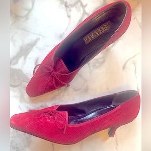 PREVATA 100% Italian Handmade Suede Cranberry Red Heels—Size 9.5/2.5 Inch Heel